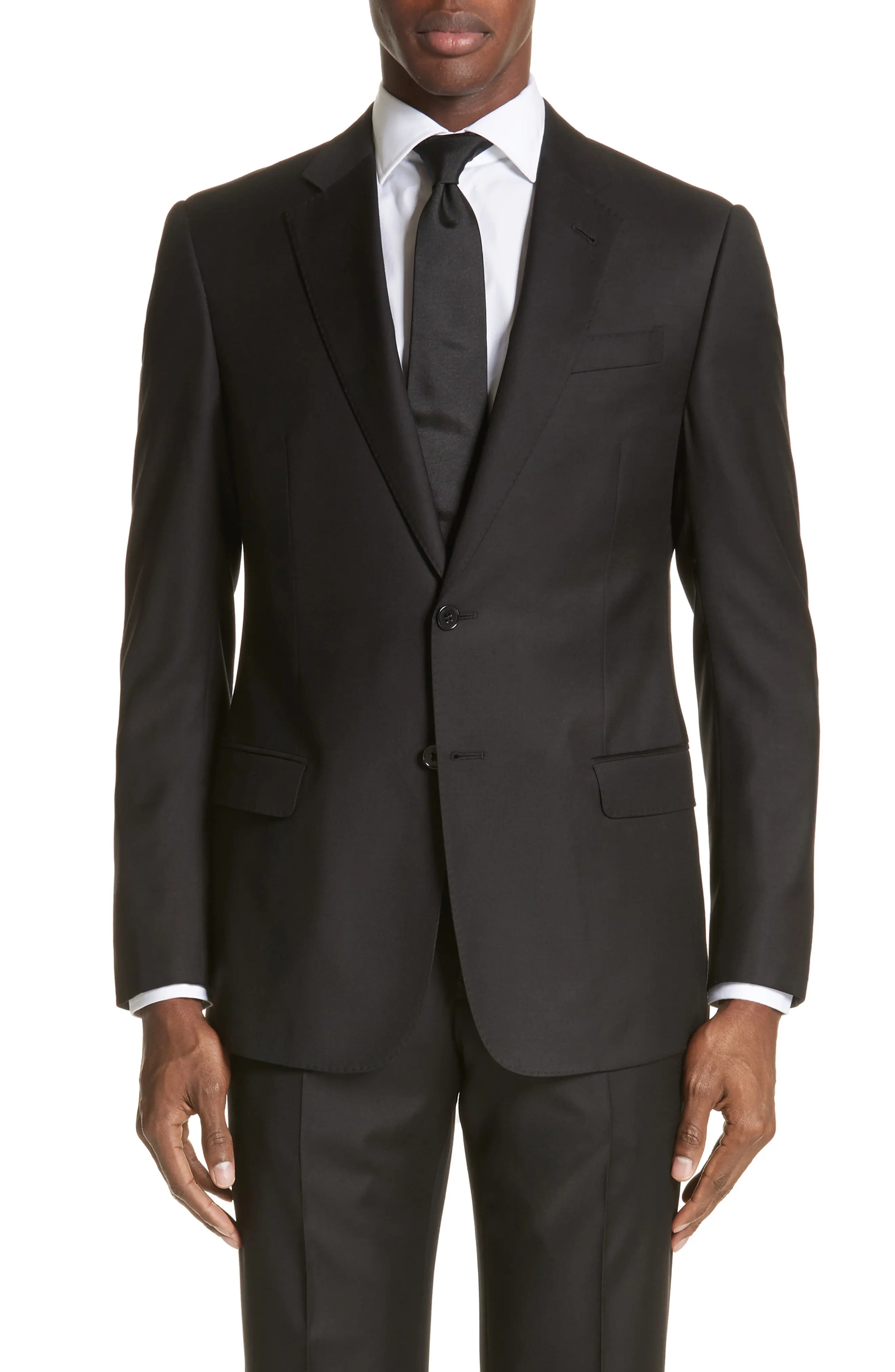 Trim Fit Solid Wool Suit - 5