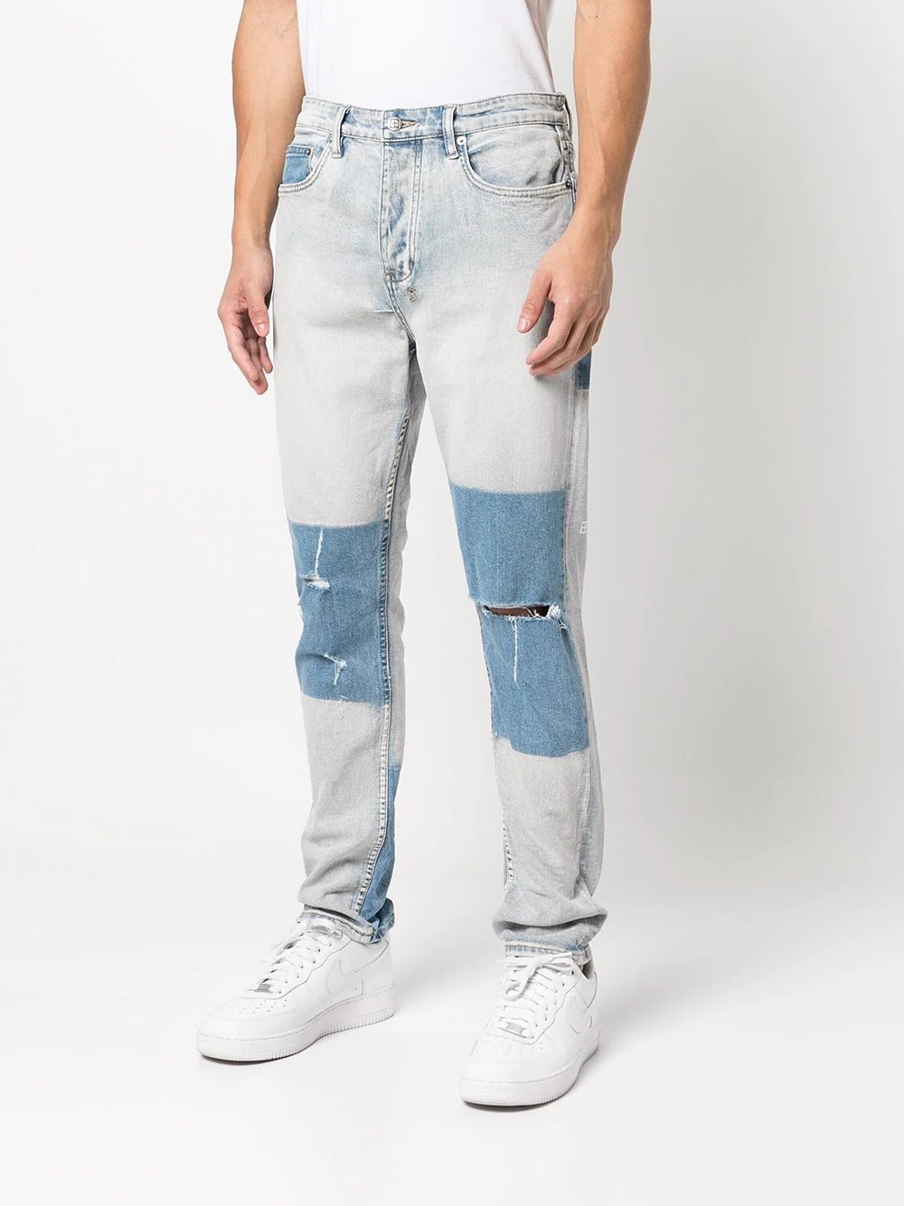 patchwork distressed slim-fit jeans - 3