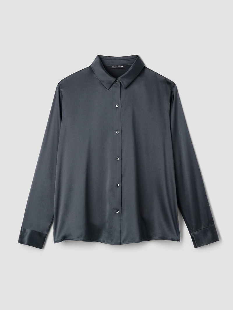 Stretch Silk Charmeuse Classic Collar Shirt 1