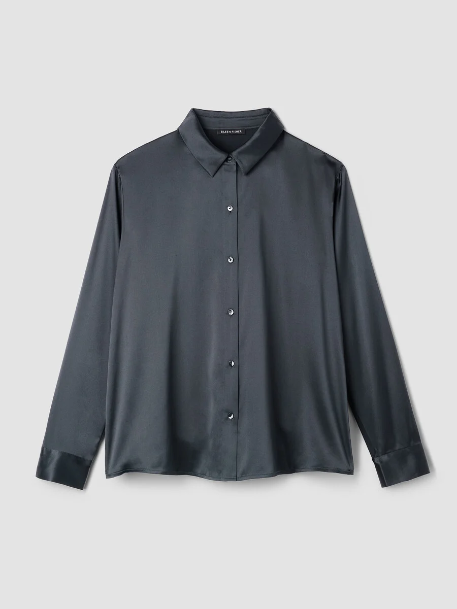 Stretch Silk Charmeuse Classic Collar Shirt - 1
