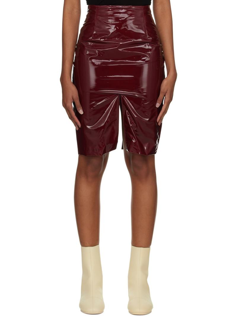 Red Vented Faux-Leather 미디 스커트 - 1