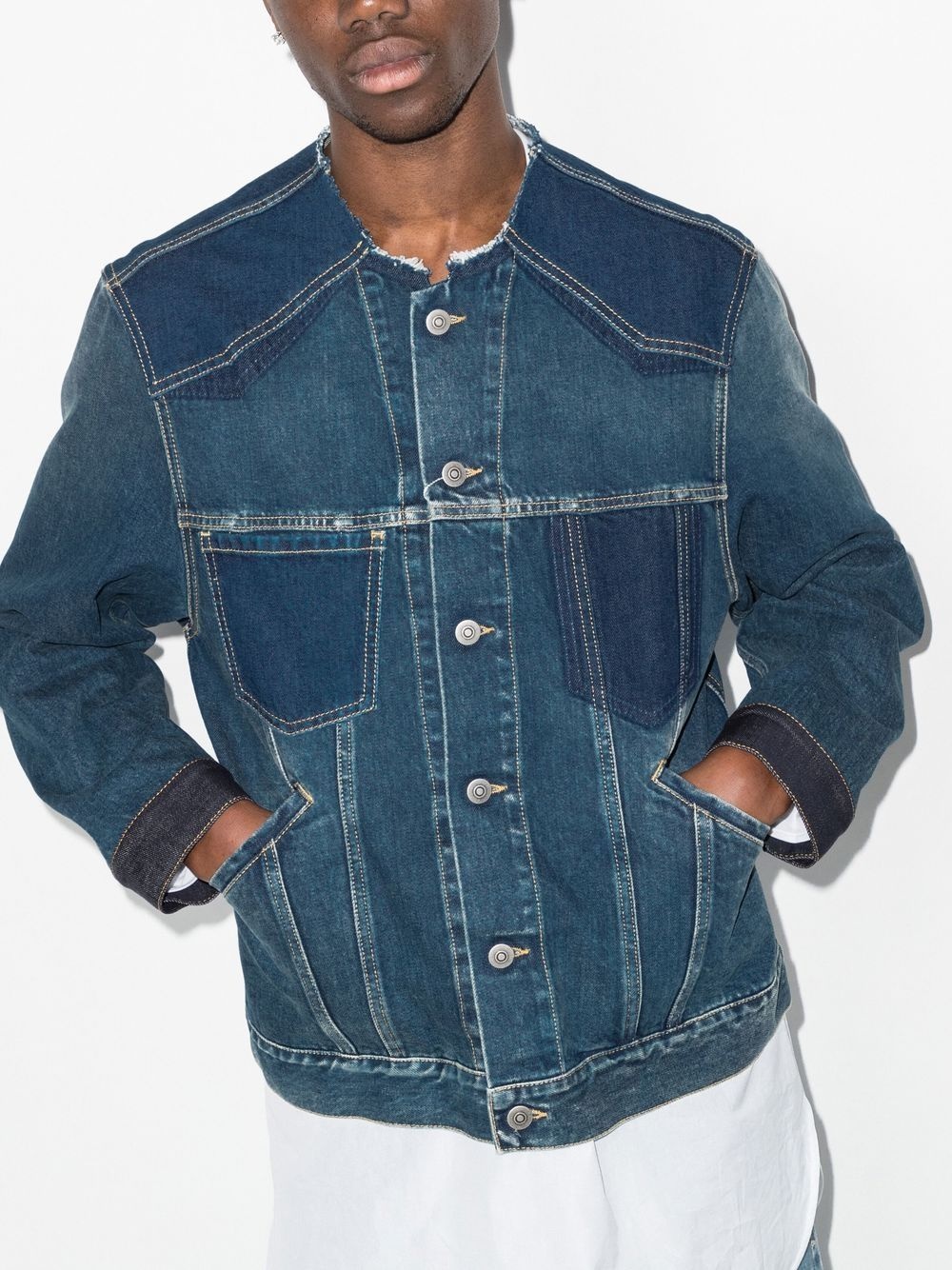 collarless button-up denim jacket - 2