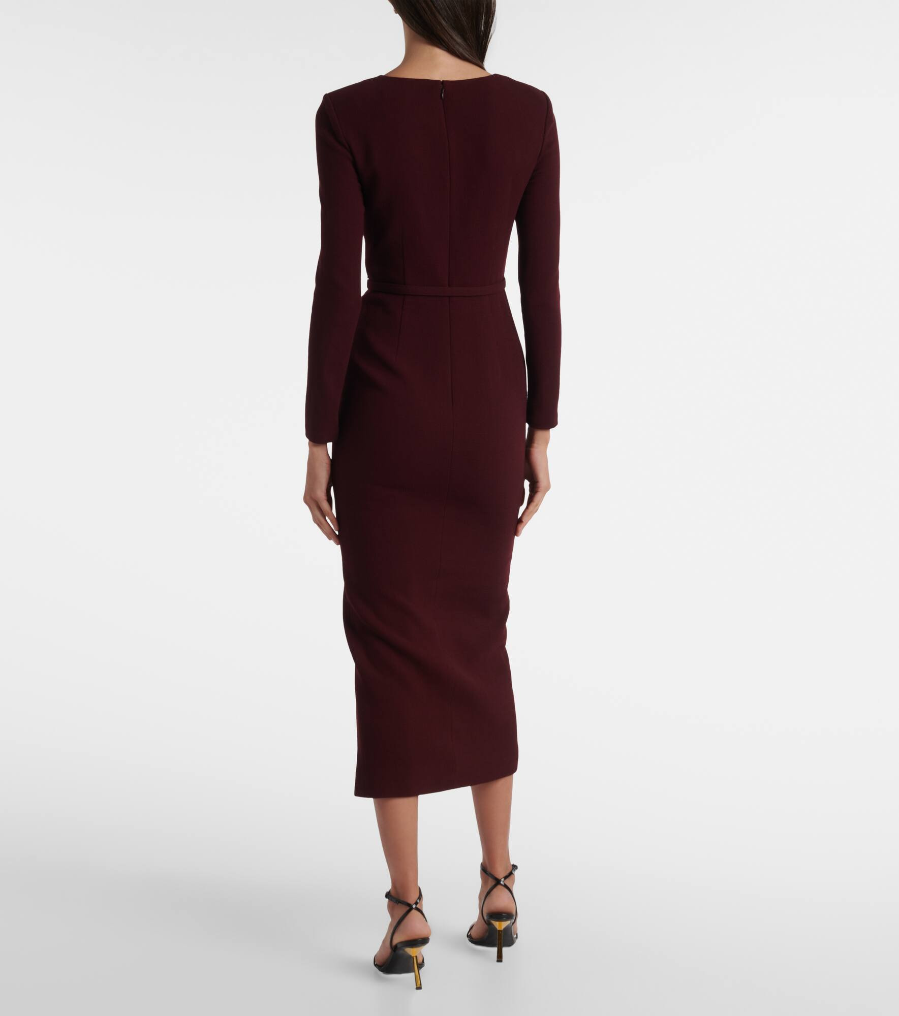 Draped belted wool crêpe midi dress - 3