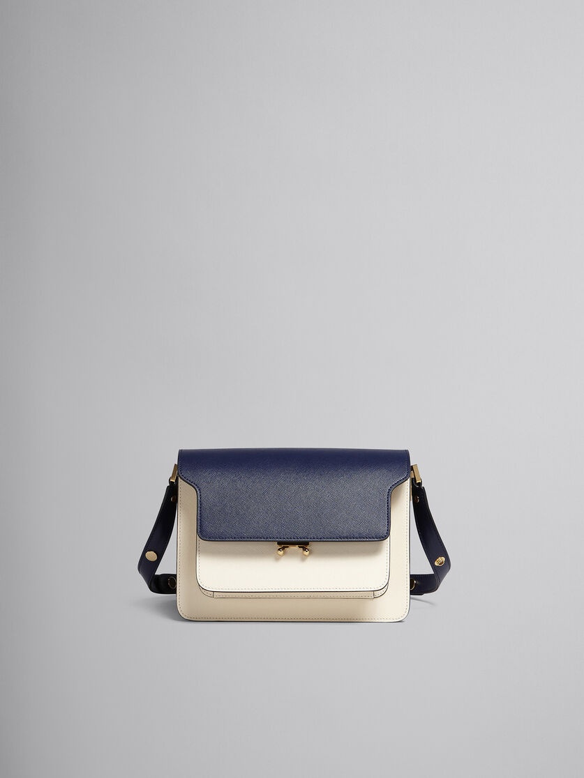 TRUNK MEDIUM BAG IN BLUE WHITE AND BROWN SAFFIANO LEATHER - 1