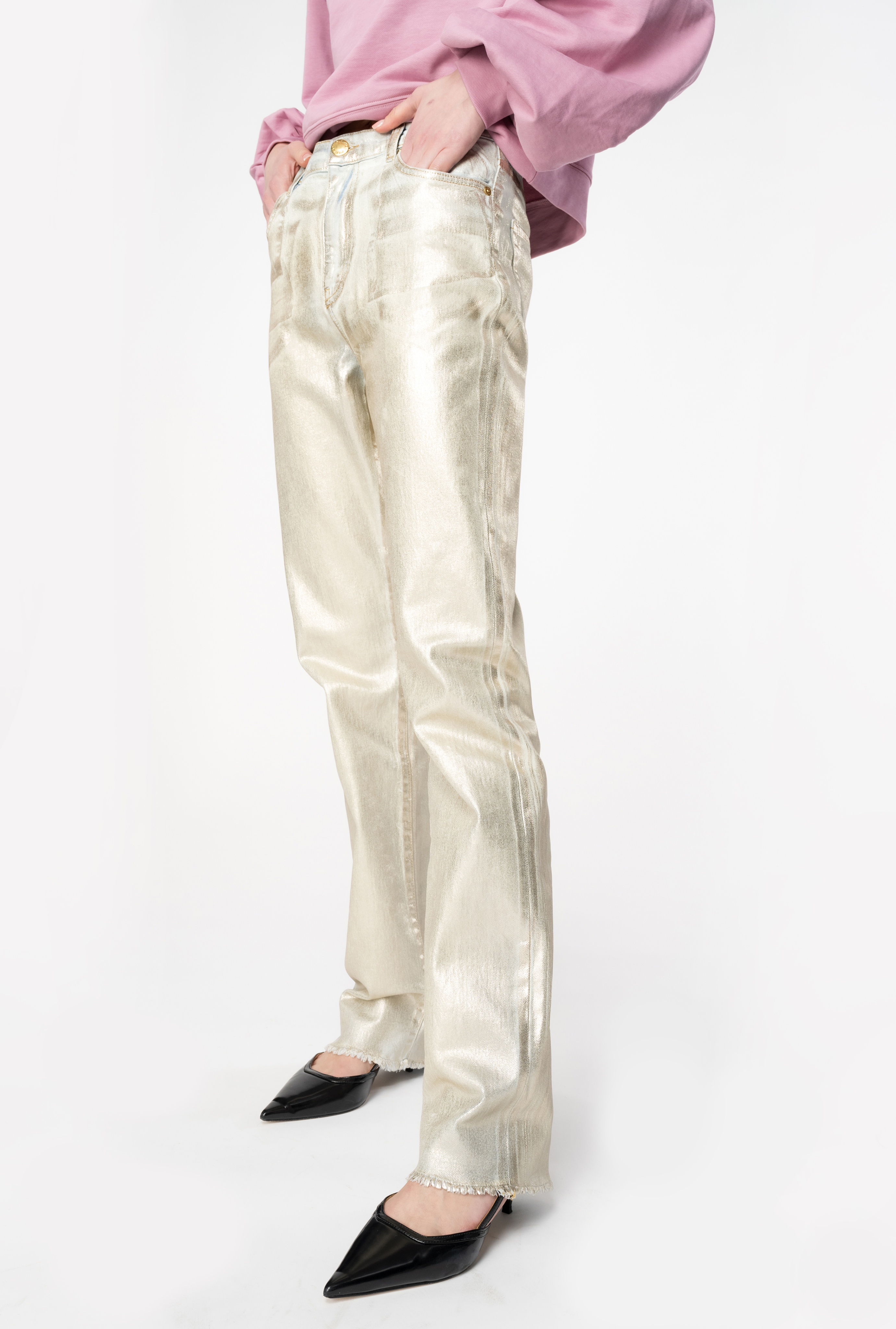 STRAIGHT-LEG SHINY DENIM JEANS - 3