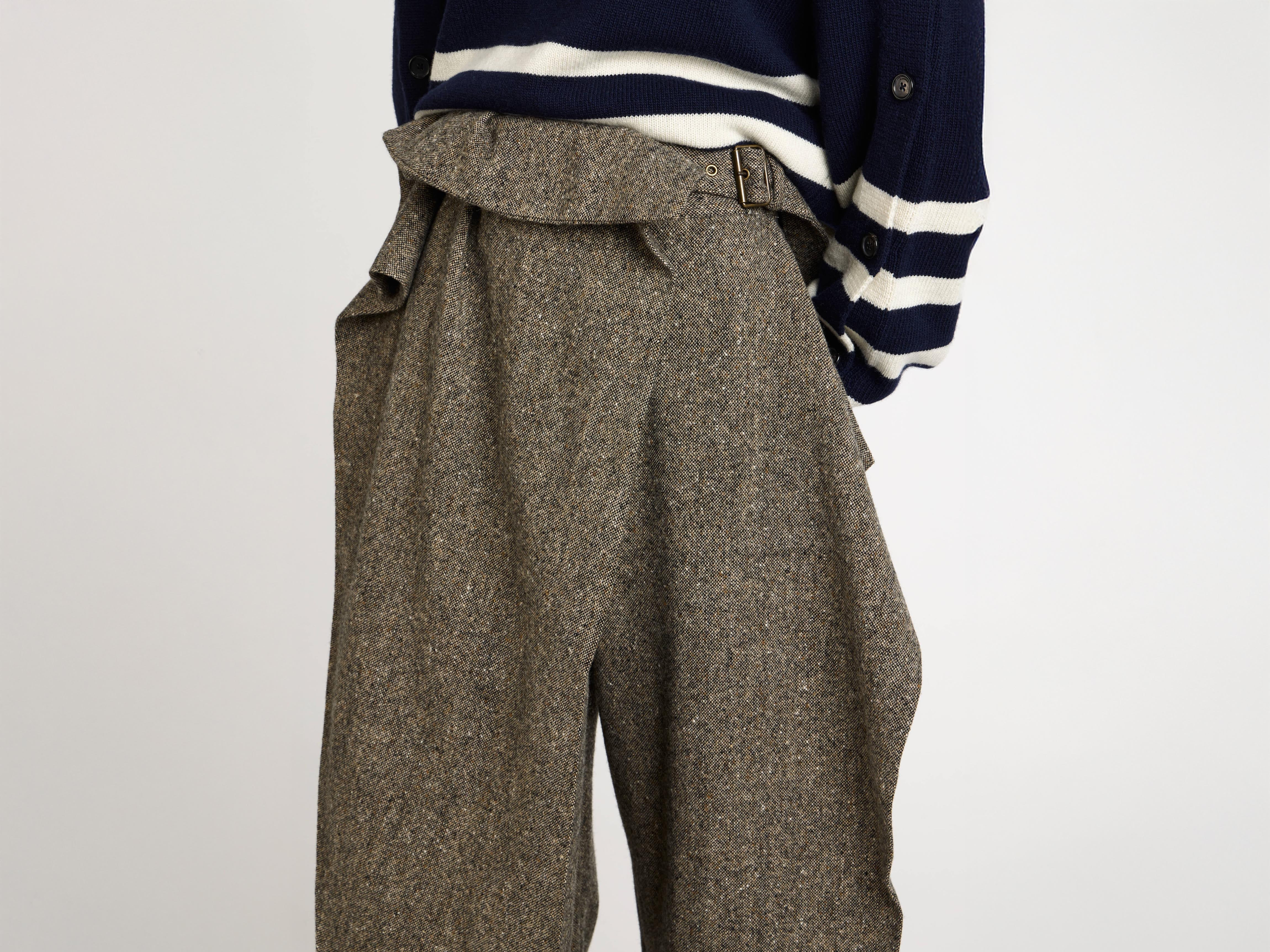 FOLD OVER TROUSERS IN BLACK & BEIGE - 5