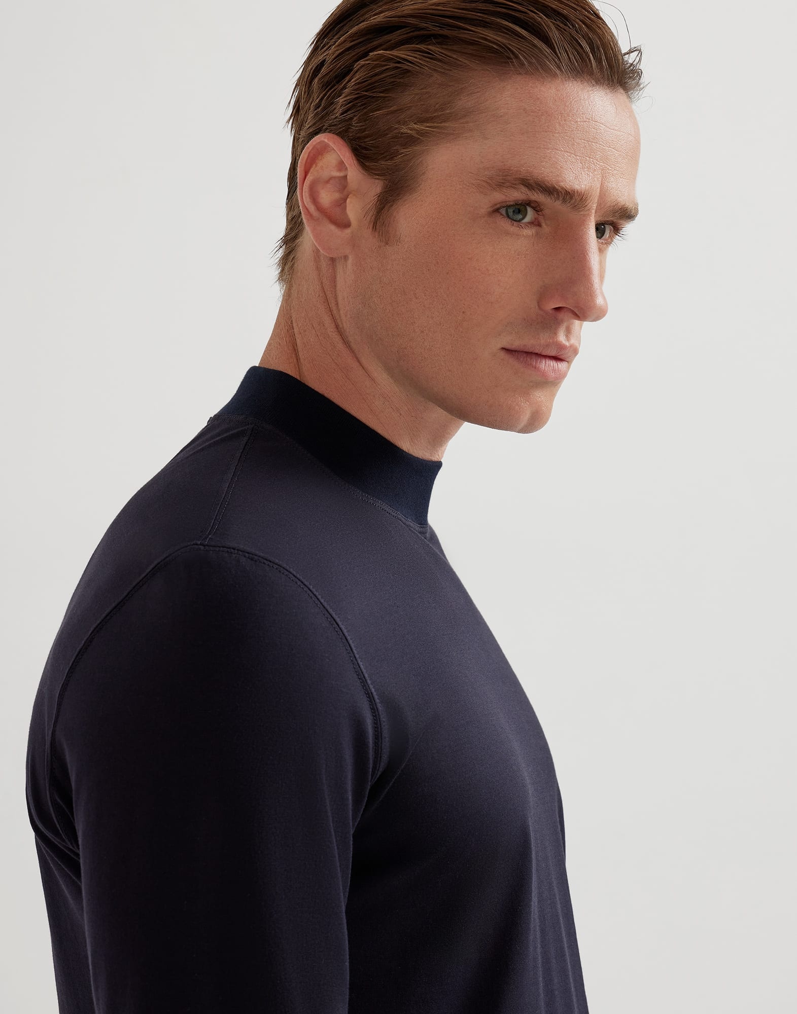 Cotton jersey mock neck long sleeve T-shirt - 3
