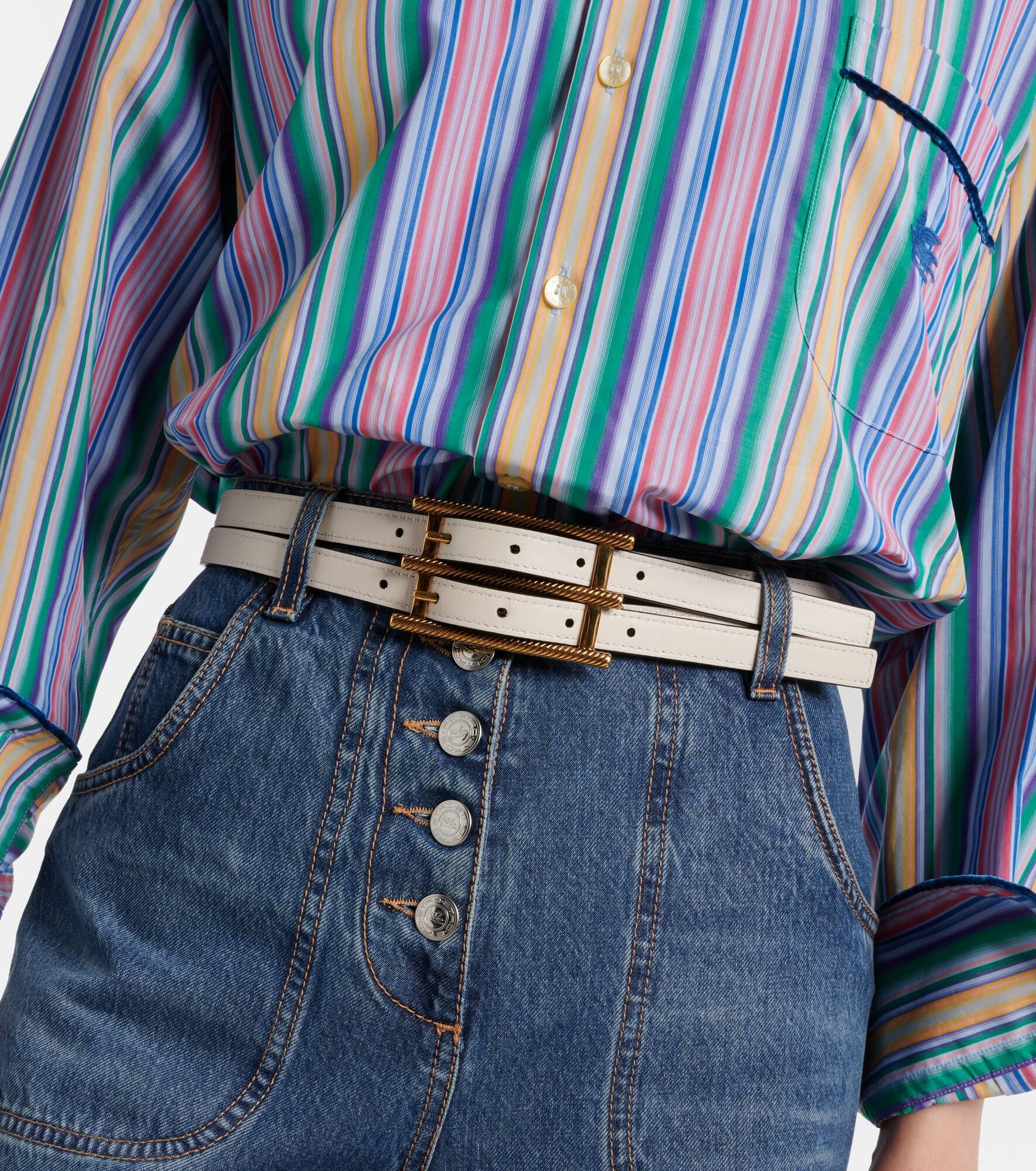 Double Buckle reversible leather belt - 4