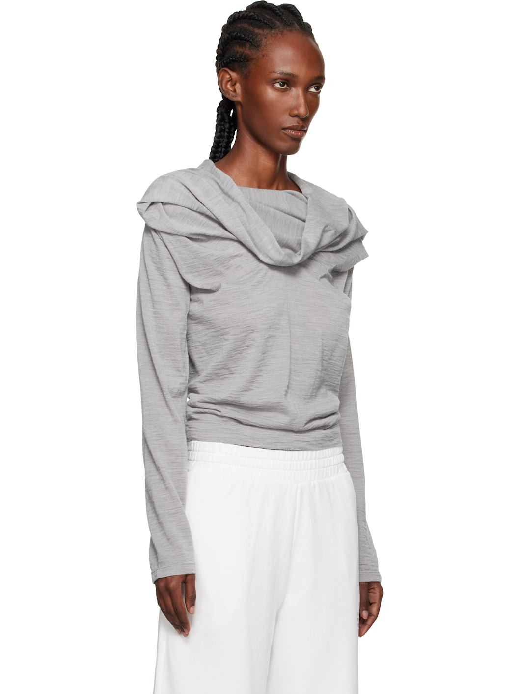 Gray Wool Jersey Long-Sleeved Top - 2