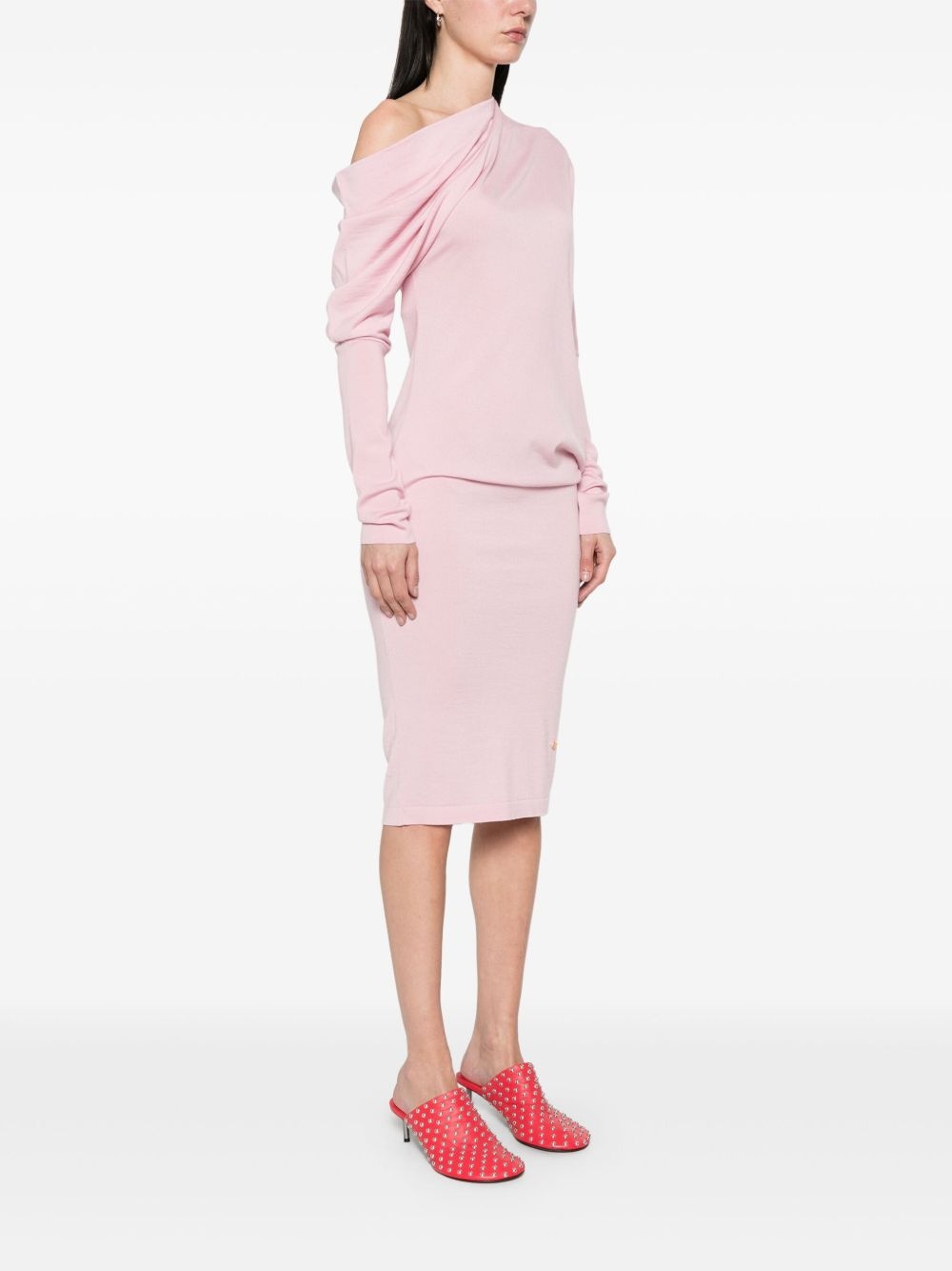 asymmetric-neck mini dress - 3