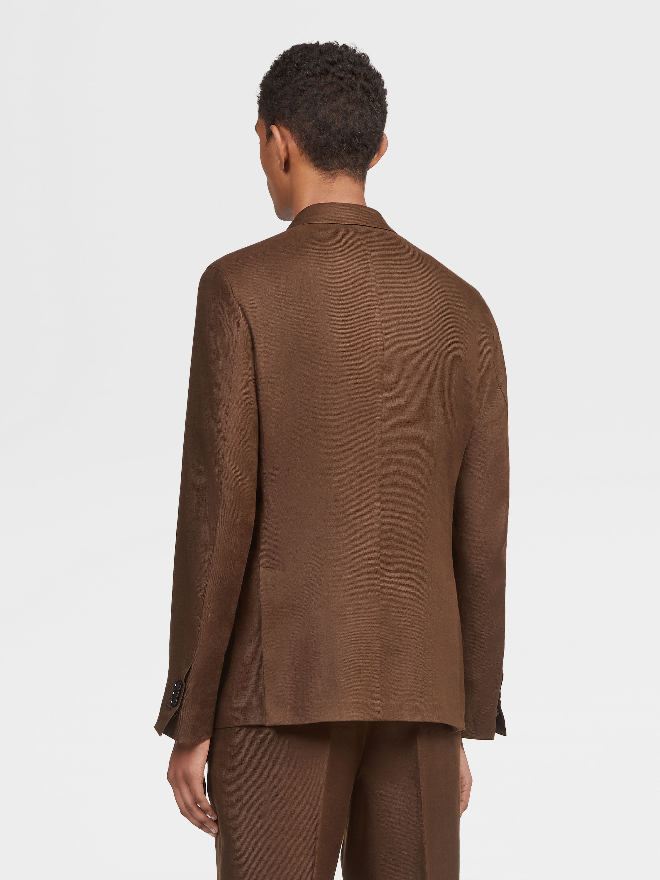 DARK BROWN PURE LINEN SHIRT JACKET - 5