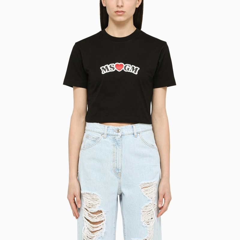 Black cropped T-shirt with logo - 1