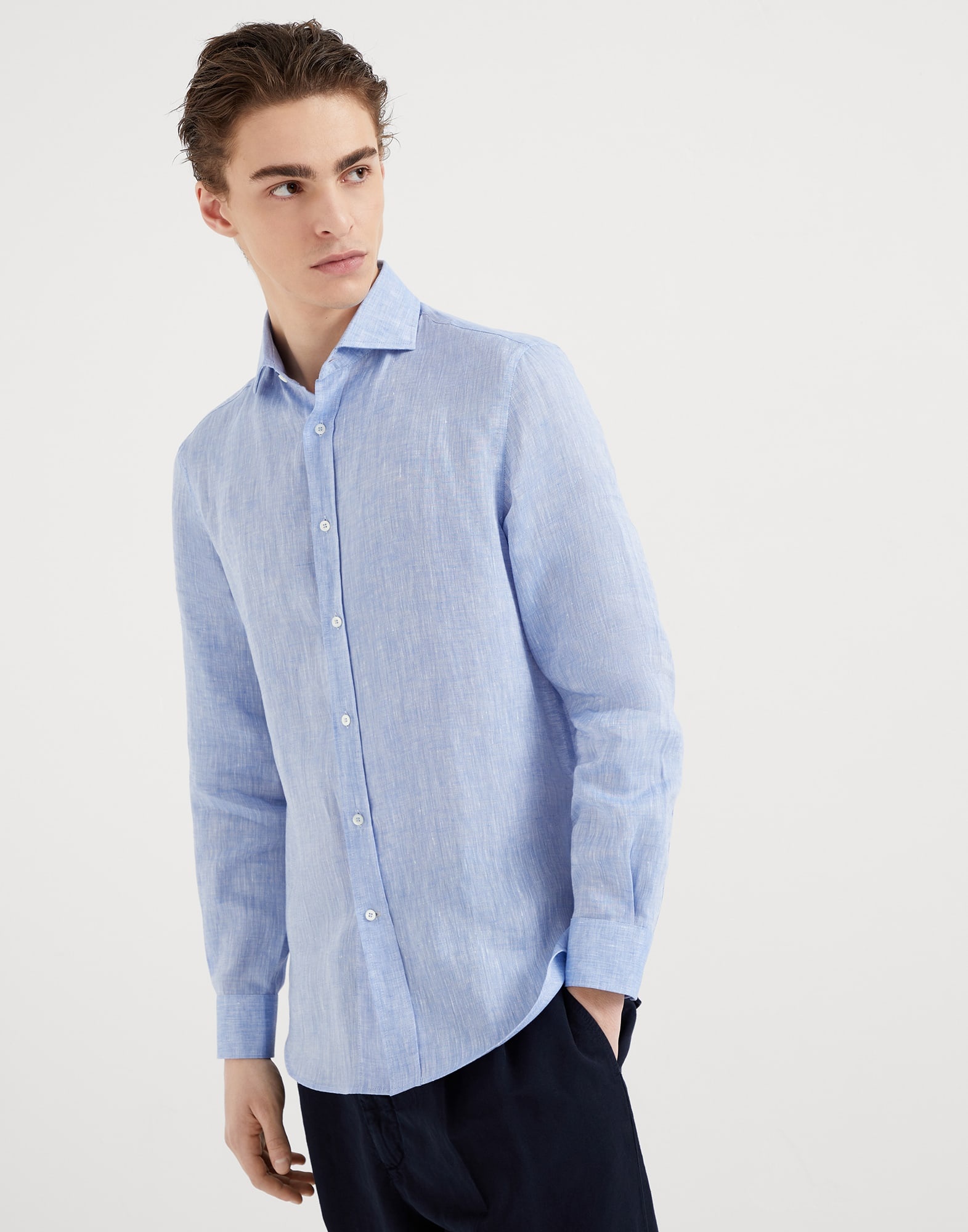 Linen easy fit shirt with spread collar - 1
