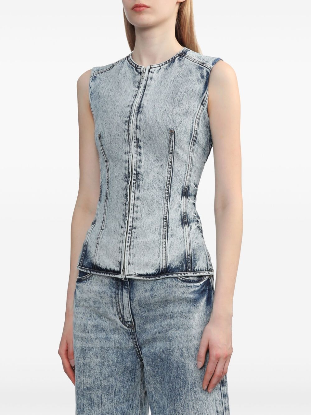 acid-wash denim vest - 3