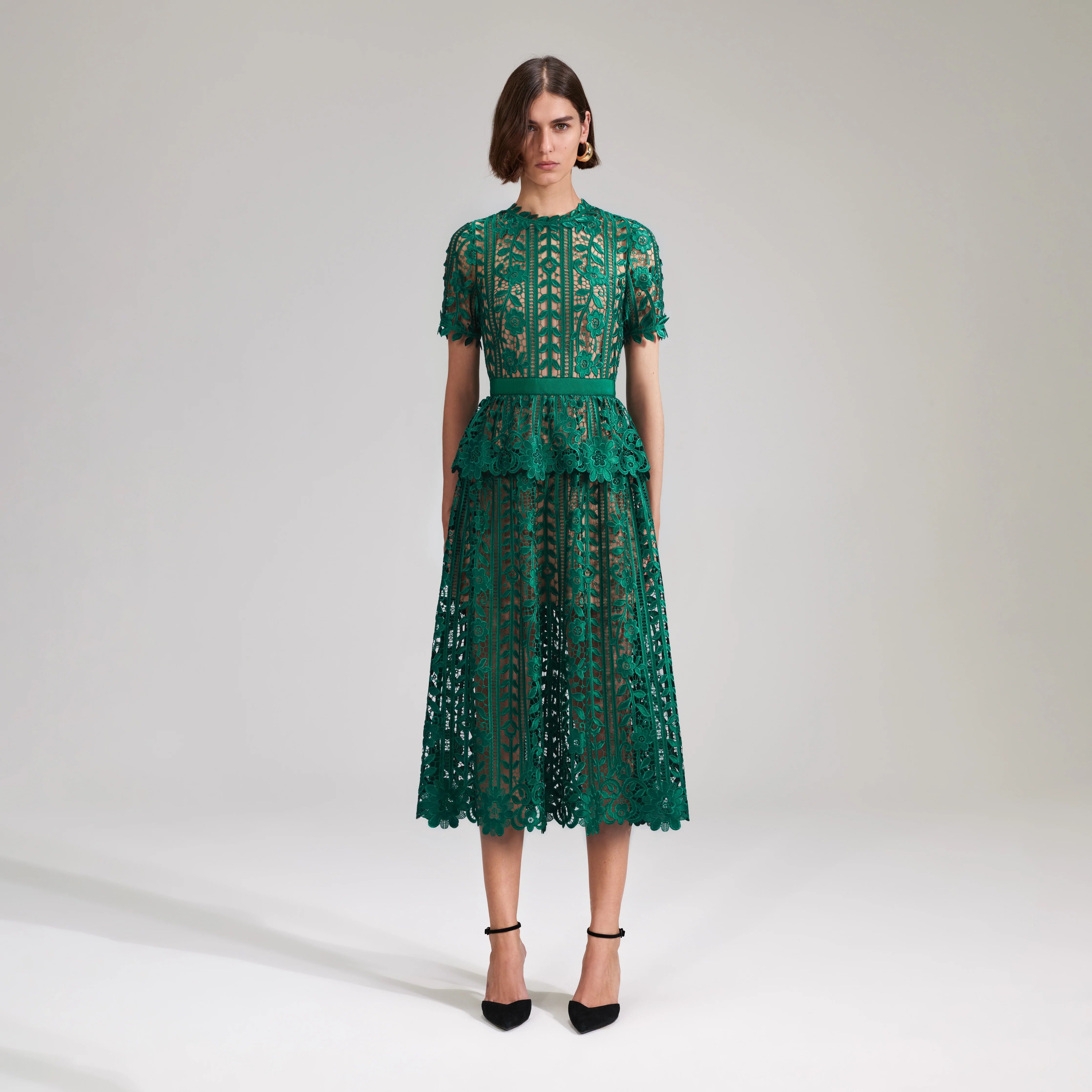 self-portrait Green Lace Midi Dress - SS23-919M-G | REVERSIBLE