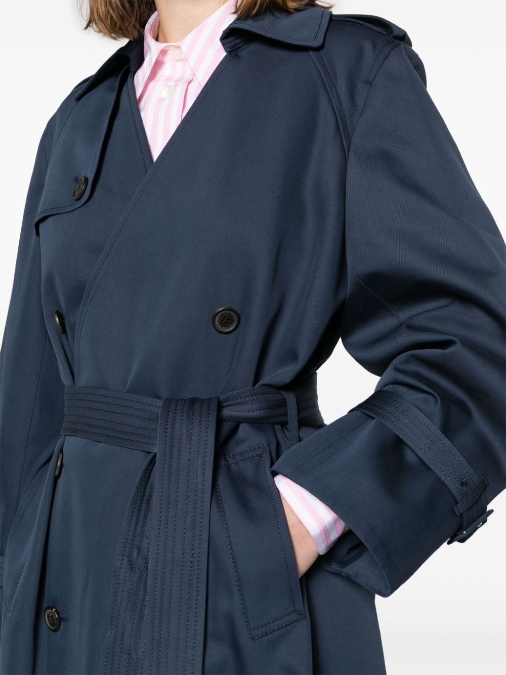 double-breasted belted trench coat - 5