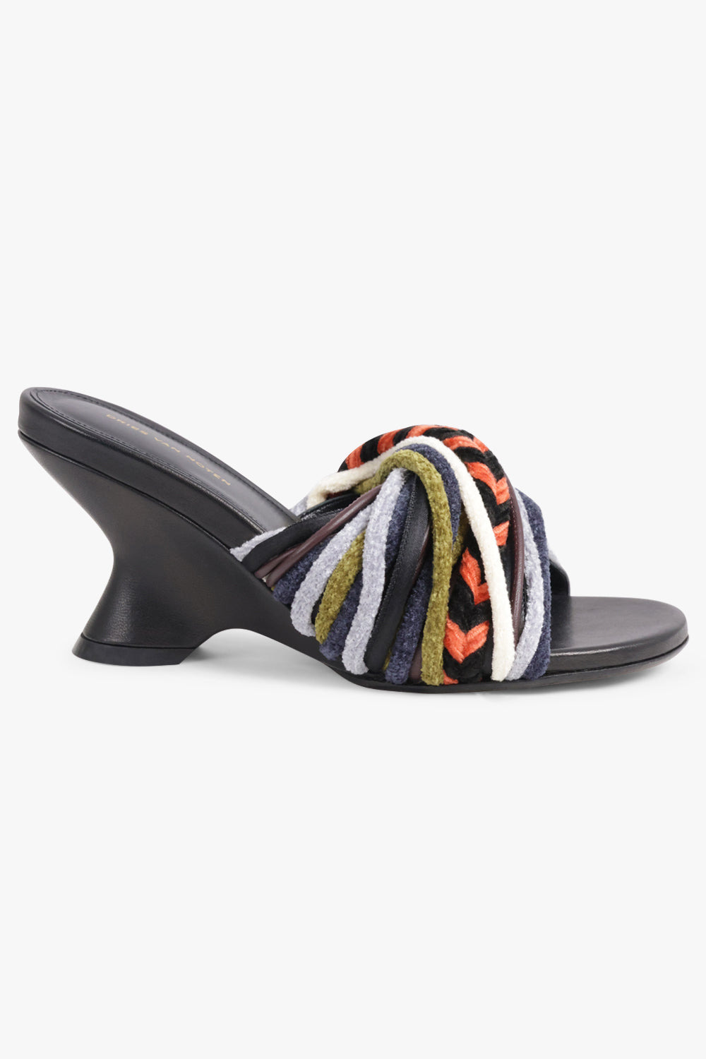 TWIST VELVET CORD 75MM OPEN TOE WEDGE MULE | BLACK/MULTI - 2