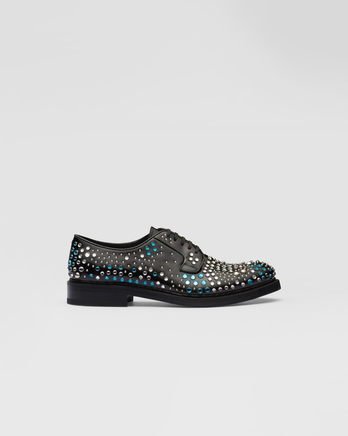 Brushed leather derby shoes with studs and rhinestones - 1