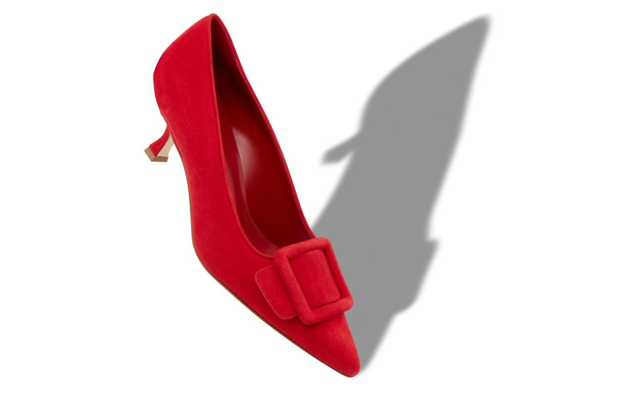 Red Suede Buckle Detail Pumps - 2