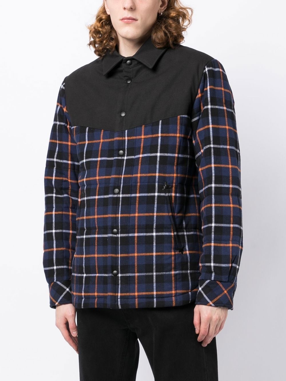 check-print padded shirt jacket - 4
