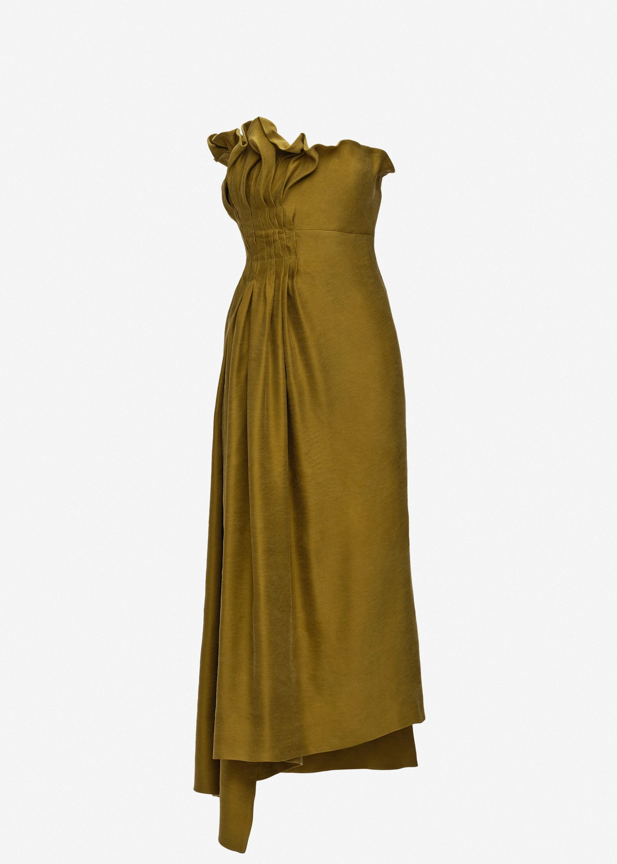 Asymmetric pleated silk dress in green - 1