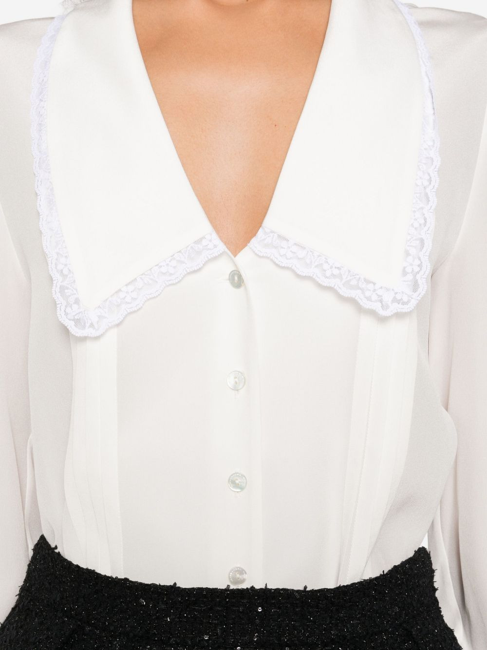 lace-trimmed collared blouse - 5