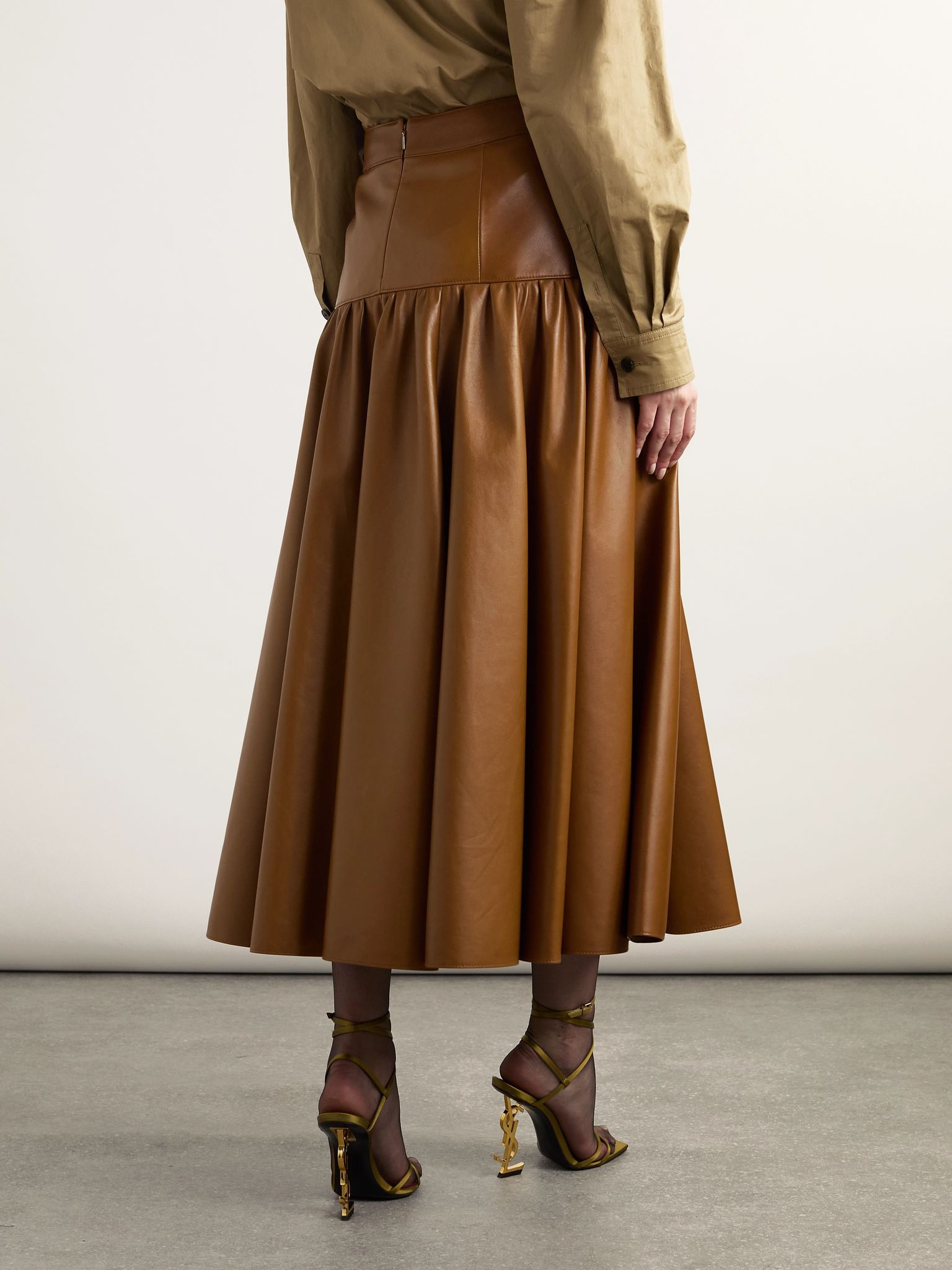 Tiered leather midi skirt Brown - 4
