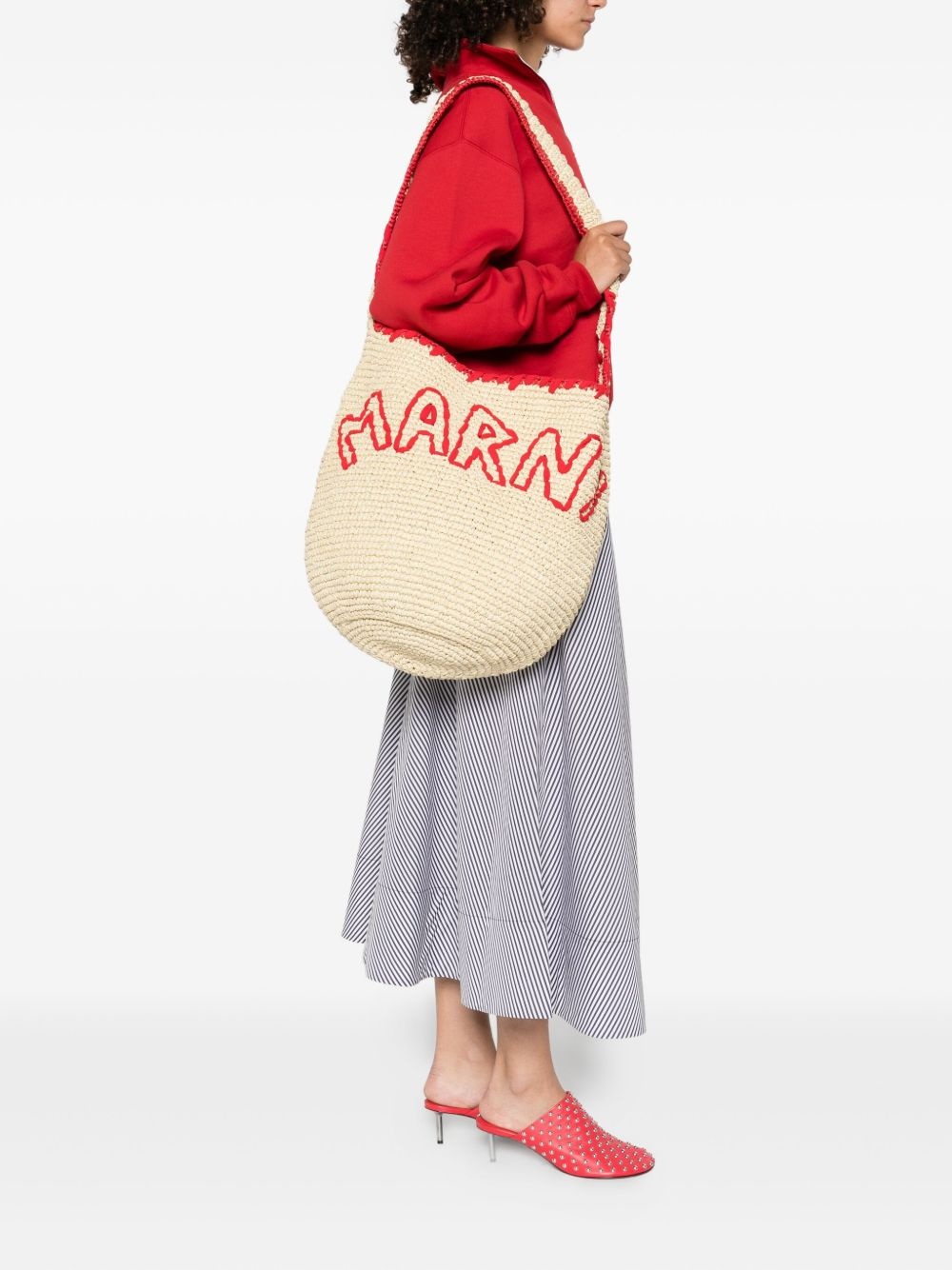 logo-embroidered paper shoulder bag - 2