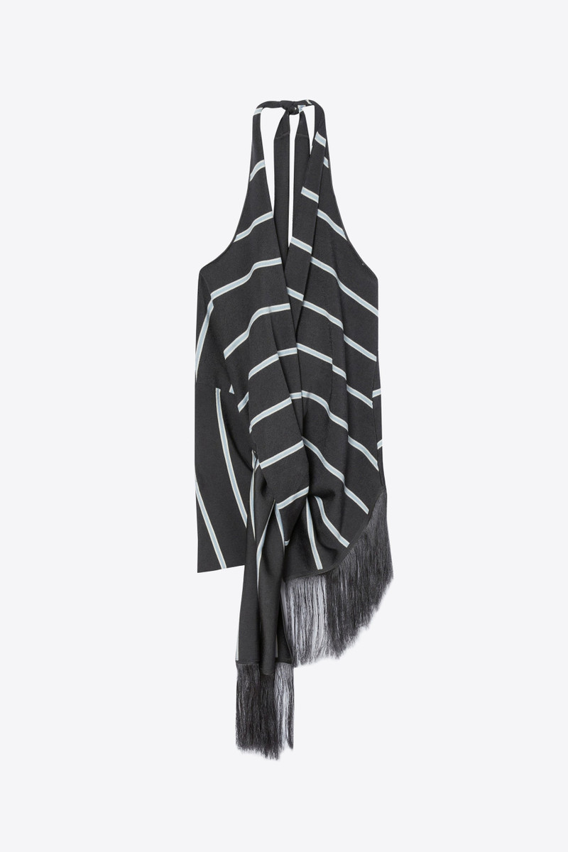 Draped Stripe Halter Top with Fringe 7
