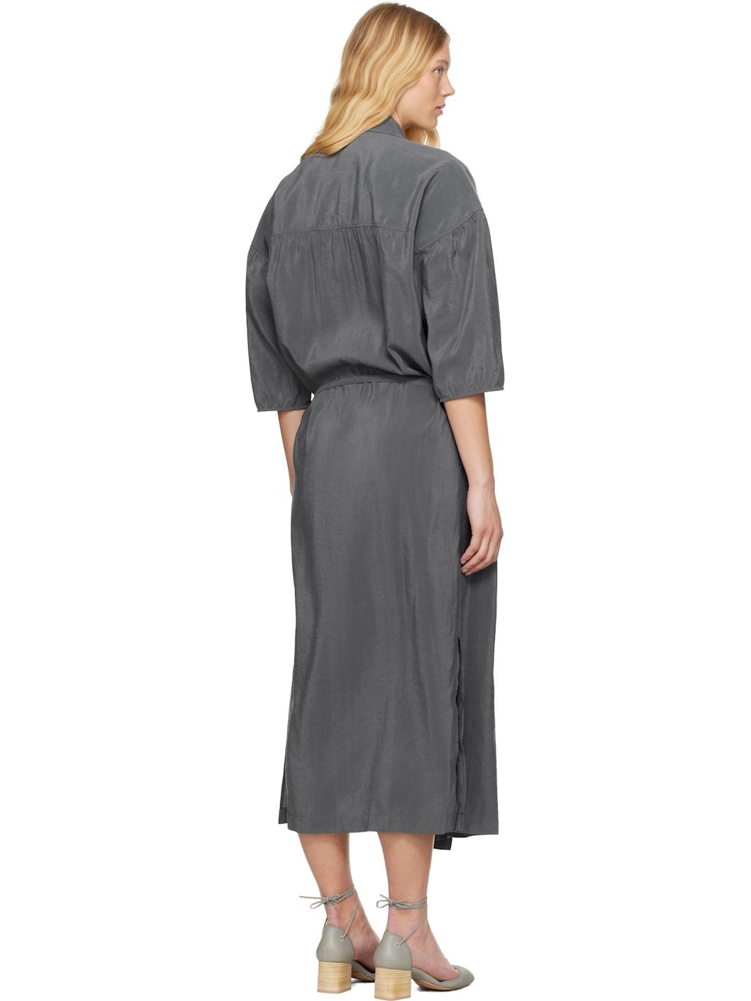 Gray Asymmetrical Shirt Midi Dress - 3