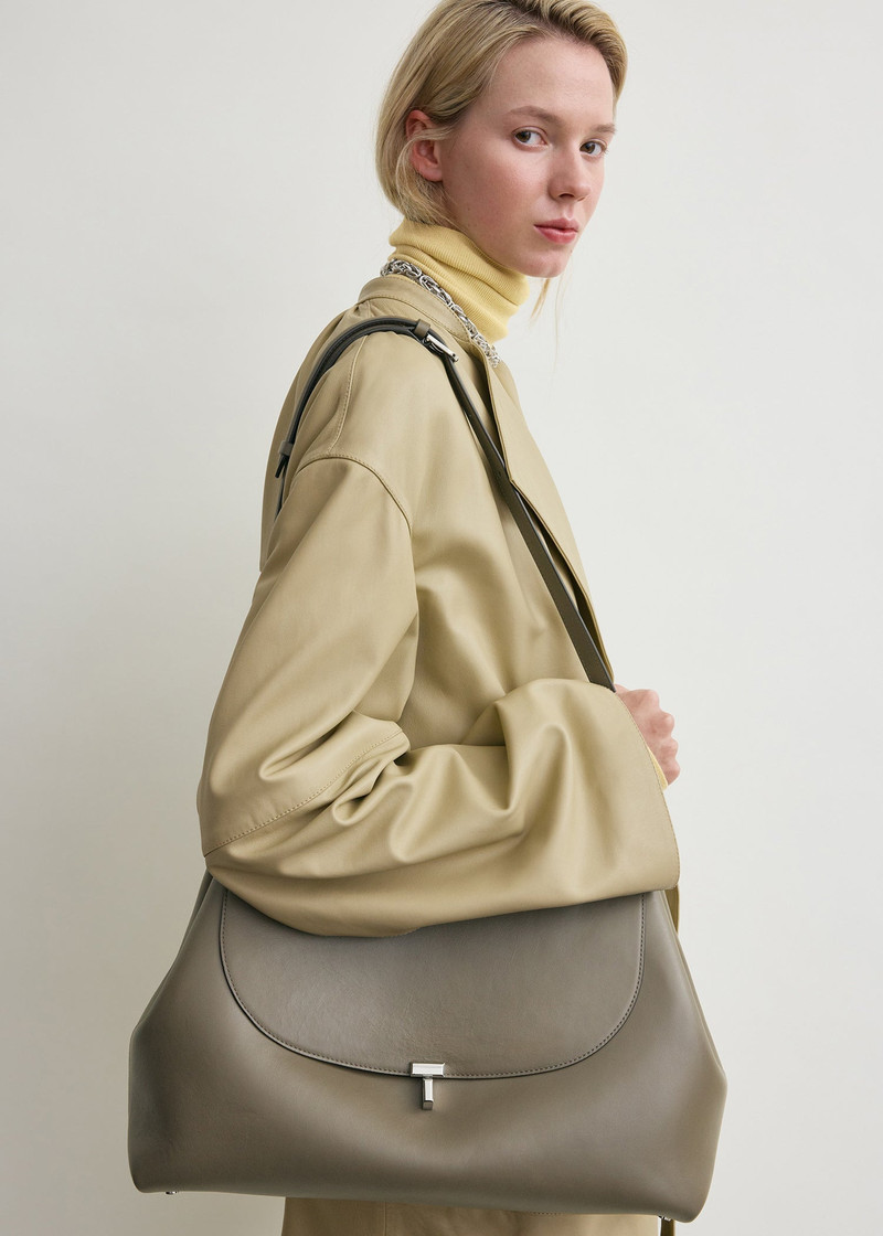 TOTEME T-lock leather satchel taupe outlook