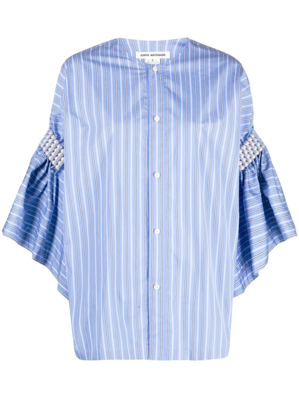 ruffled-sleeve pearl-embellished shirt - 1