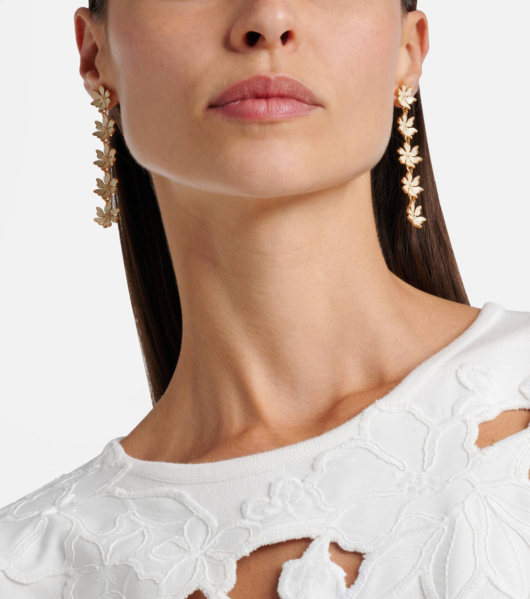 Floral enamel drop earrings - 6