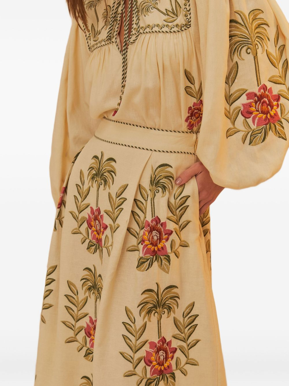 tropical flower-embroidered maxi skirt - 4