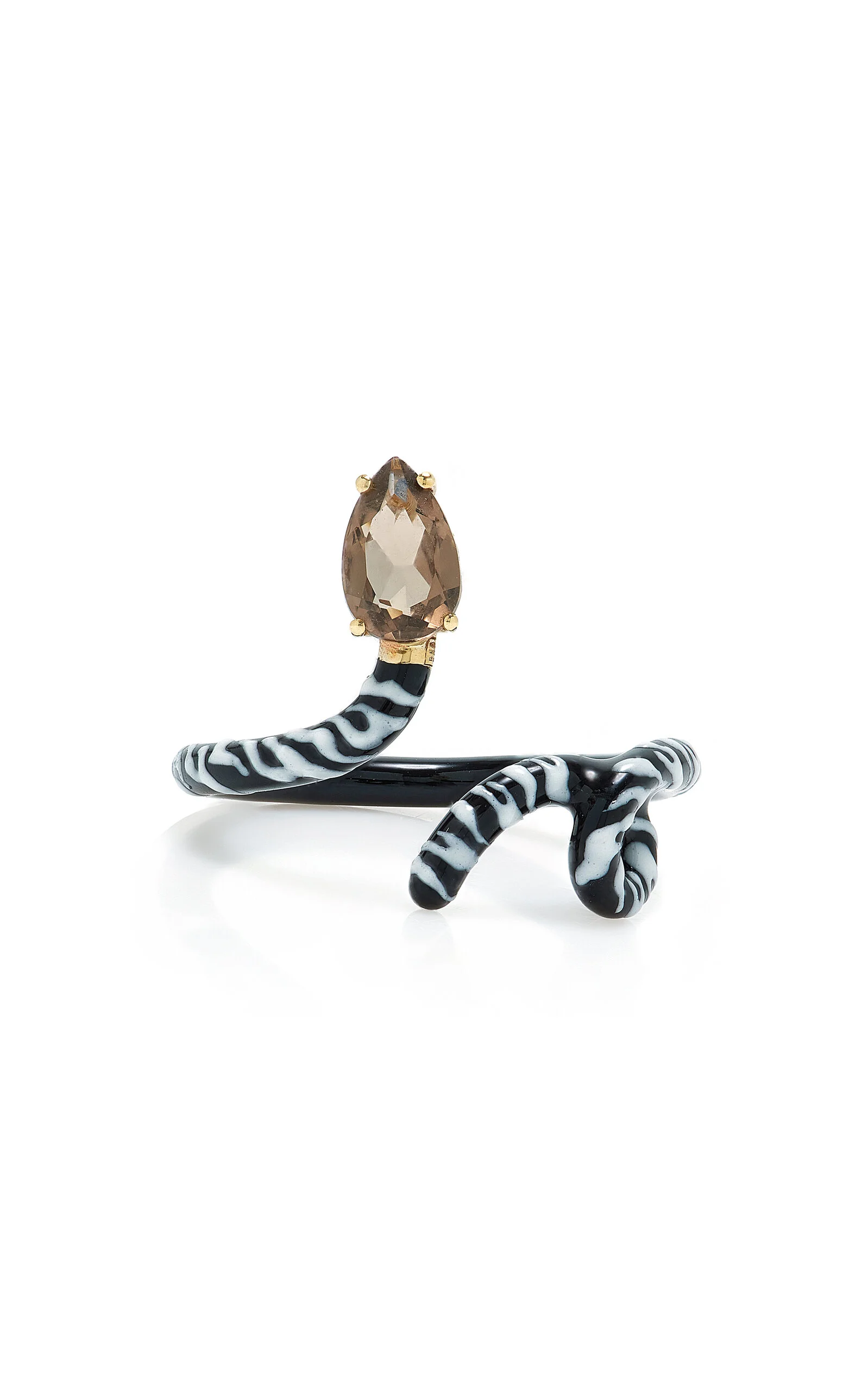 Baby Zebra Vine 9K Gold Quartz and Enamel Ring - 1