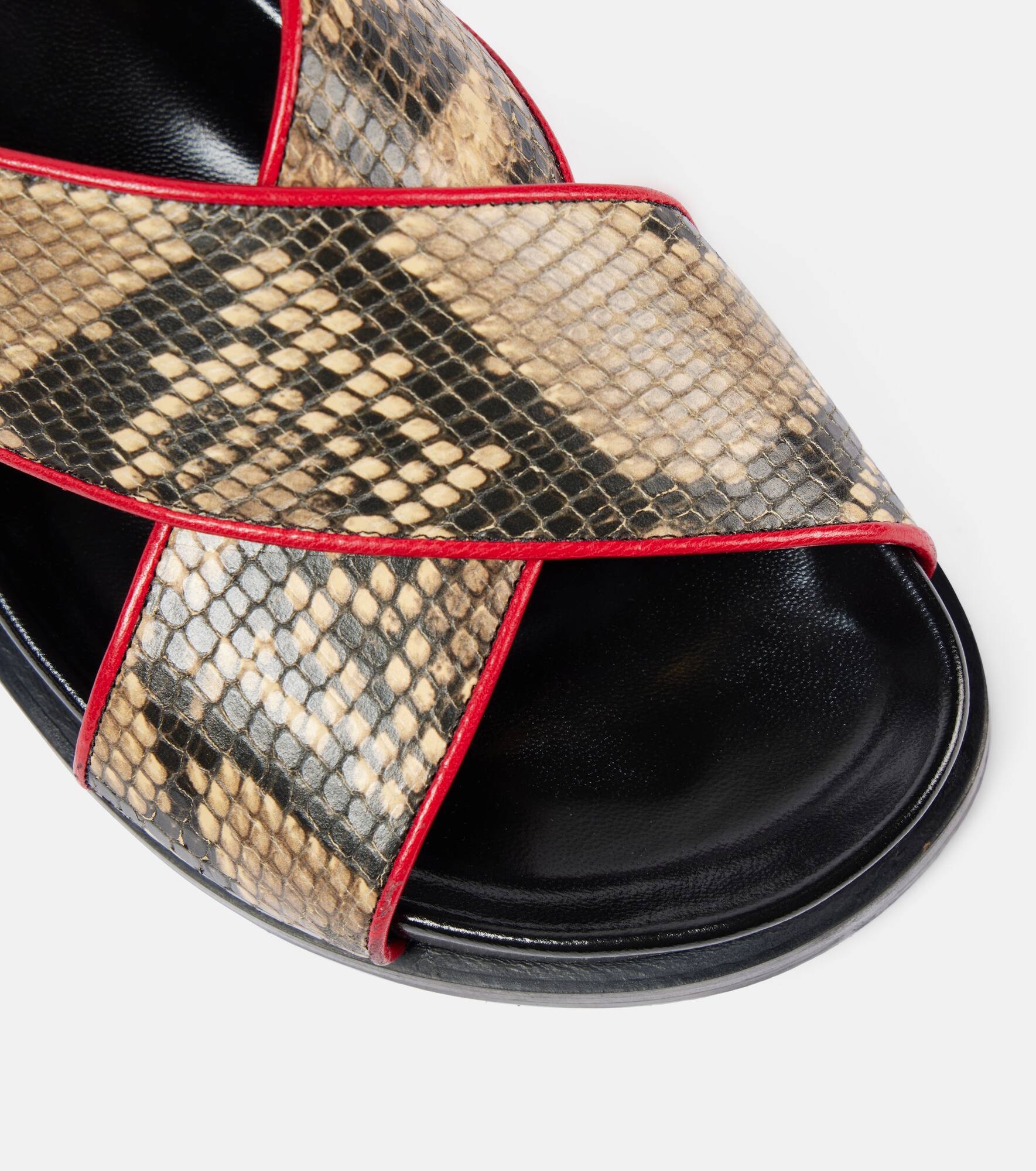 Snake-effect leather slingback sandals - 5