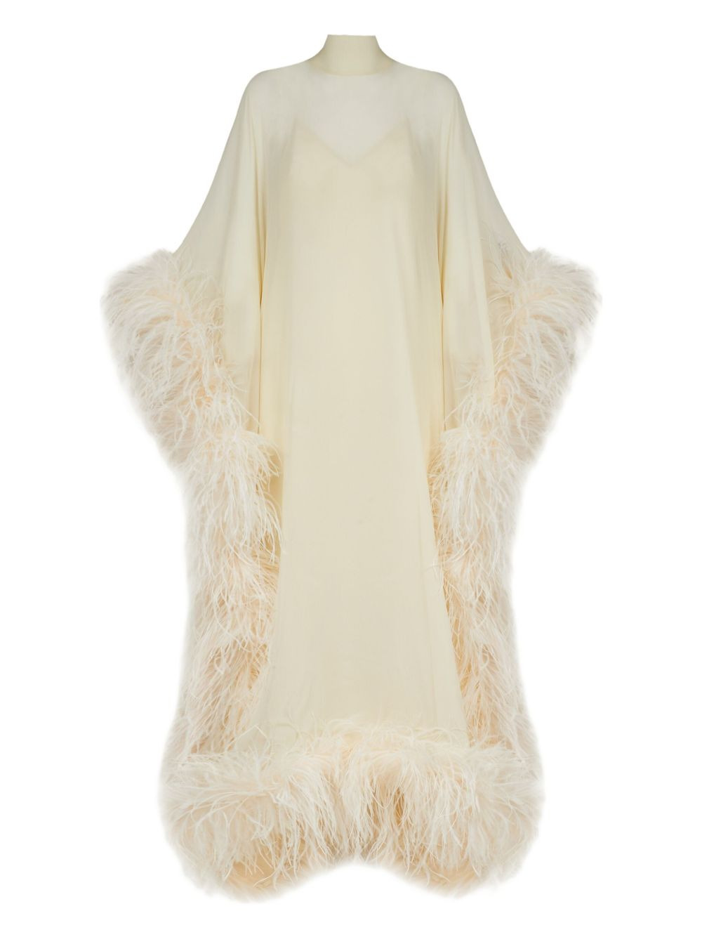 feather-trimmed silk maxi dress - 1