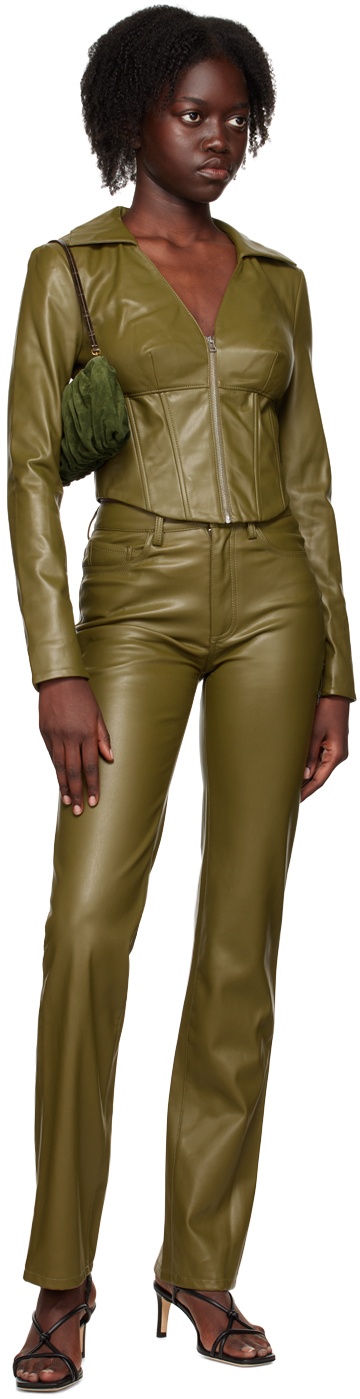 Khaki Chisel Faux-Leather Pants - 4