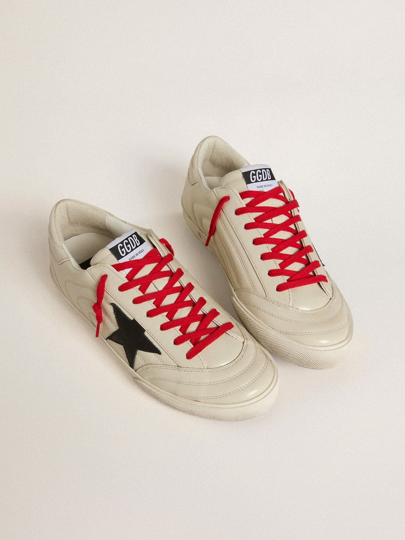 Golden Goose Men's Super-Star in glossy white matelassé leather with black leather star outlook