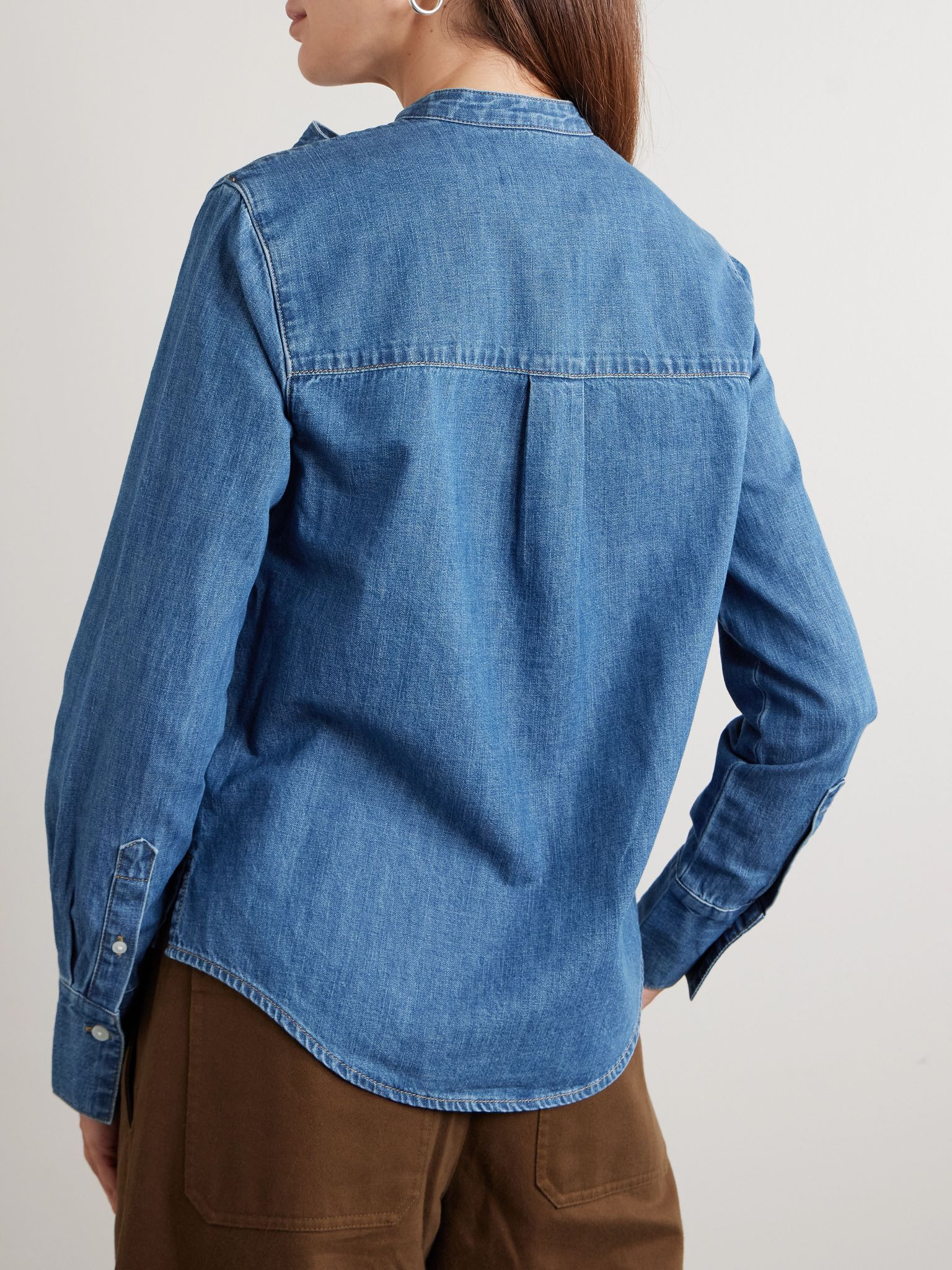 Gabby tie-detailed denim shirt Mid denim - 4