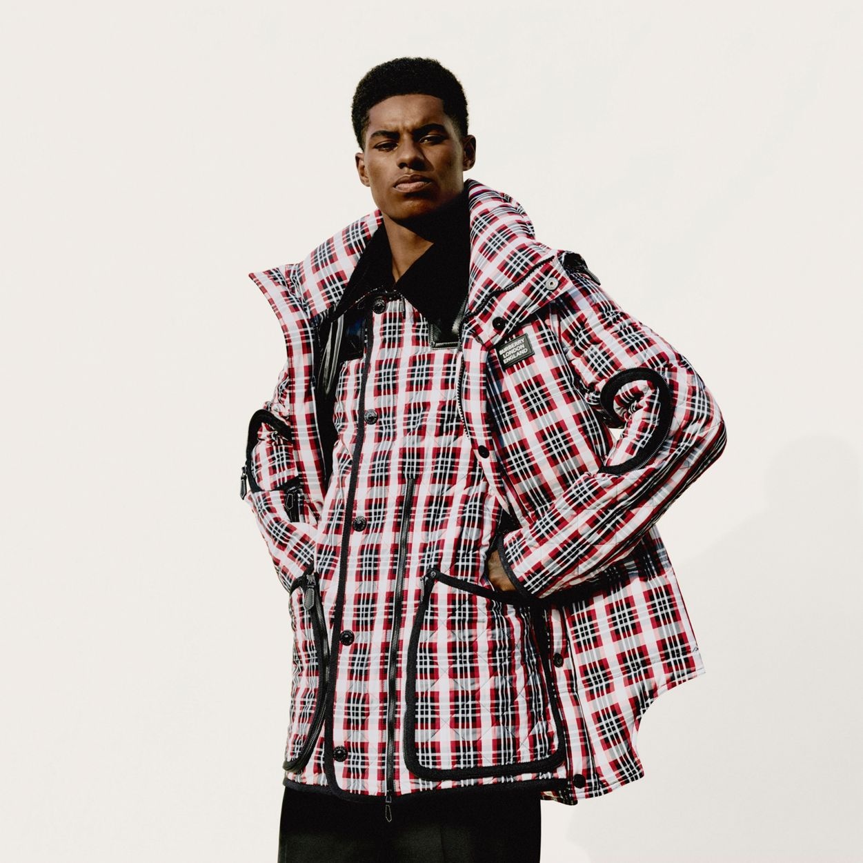 Cut-out Hem Diamond Quilted Check Nylon Parka - 3