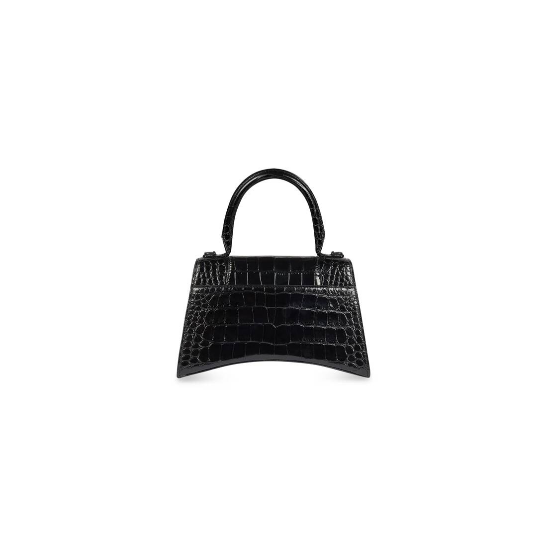 Women's Hourglass Small Handbag Crocodile Embossed in Black - 3