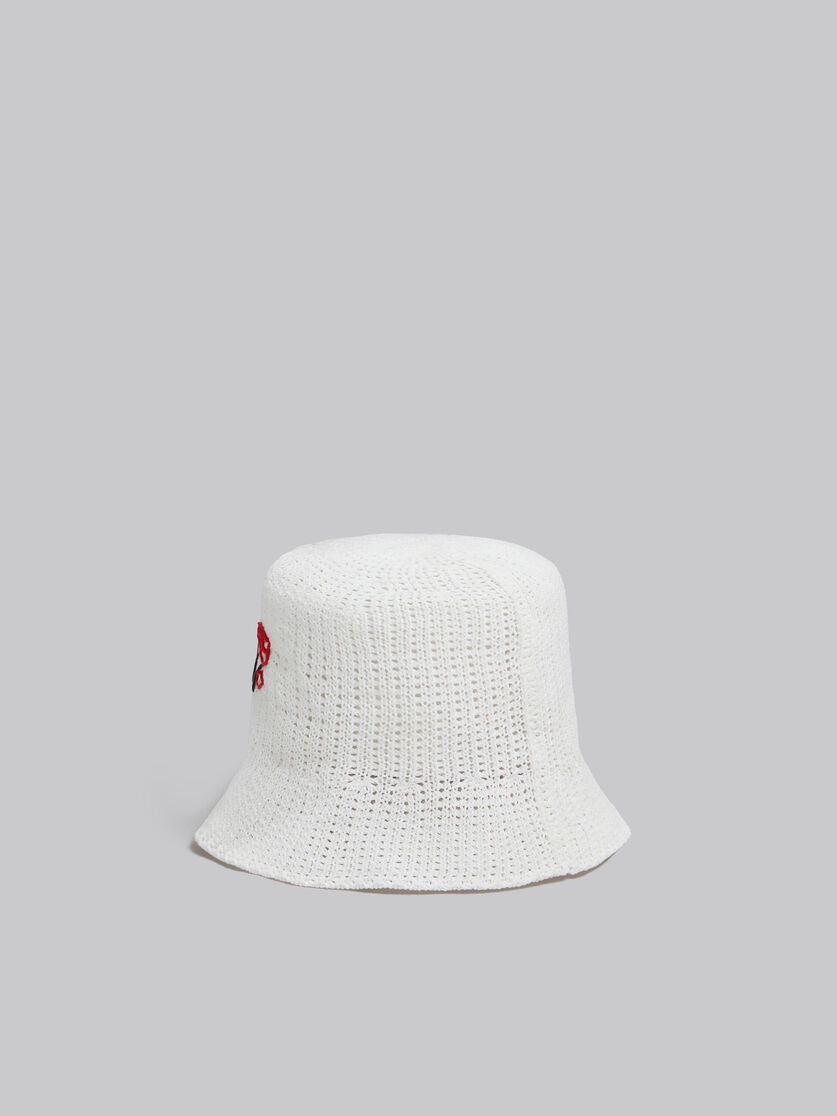 ■MARNI■ Embroidered Logo Crochet Bucket Hat Lily White CLM Marni WHITE COTTON CROCHET HAT WITH MARNI MENDING | REVERSIBLE