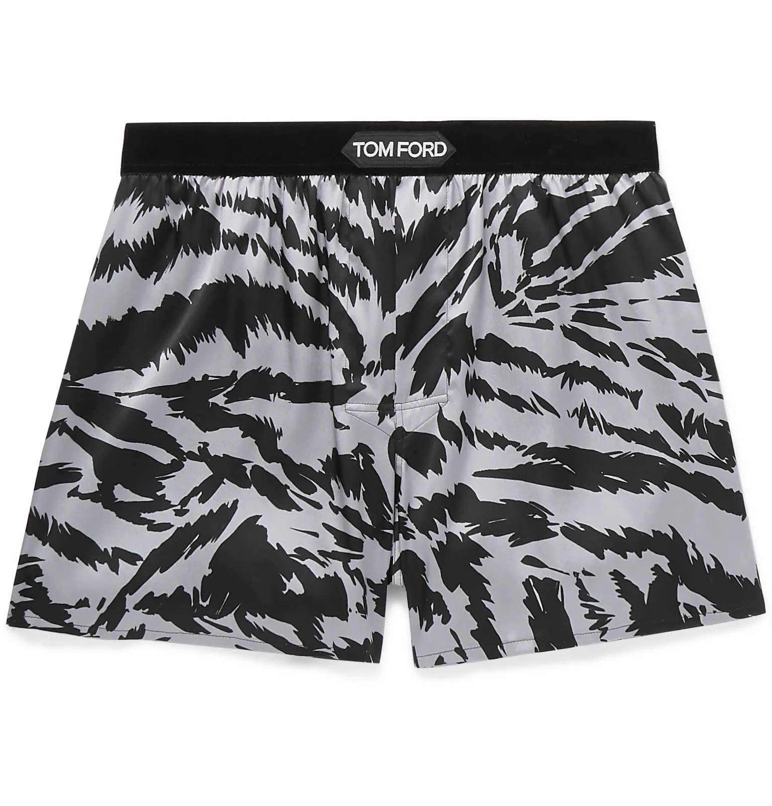 Velvet-Trimmed Zebra-Print Stretch-Silk Satin Boxer Shorts - 6