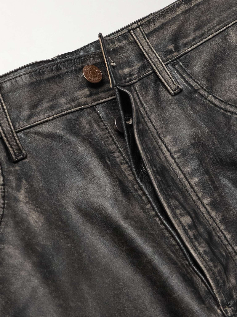 2021 Sanding Straight-Leg Panelled Distressed Leather Trousers 3