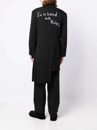 Yohji Yamamoto slogan-print single-breasted coat outlook