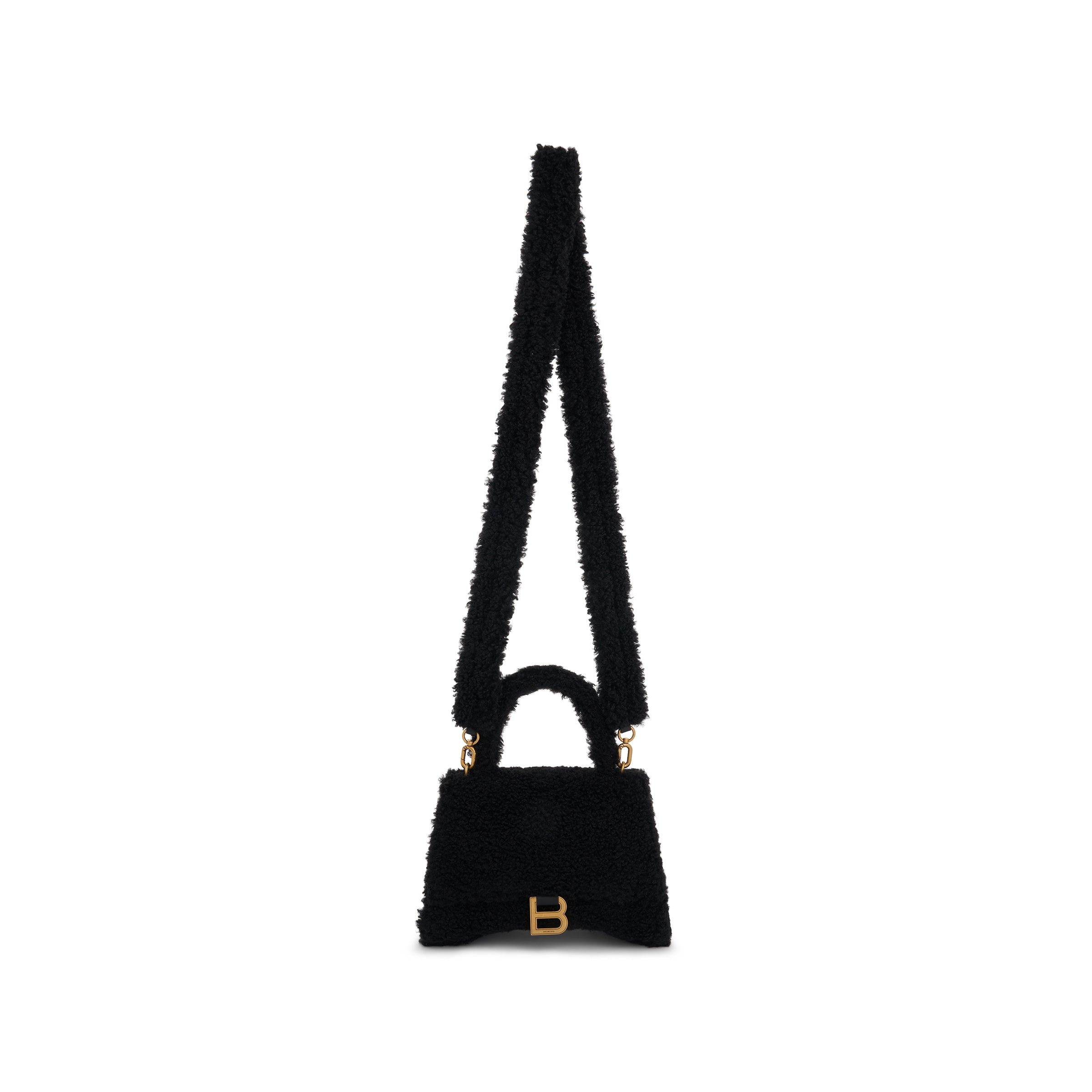 Furry Hourglass Small Handbag in Black - 6
