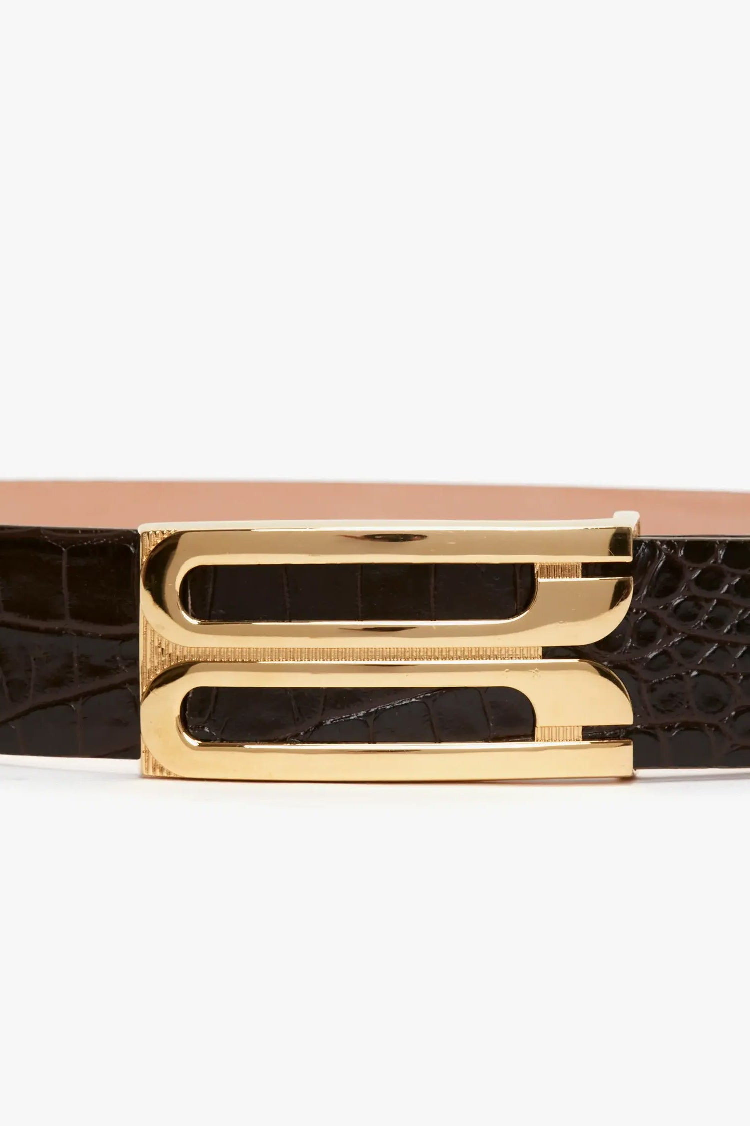Jumbo Frame Belt In Chocolate Croc-Effect Leather - 3