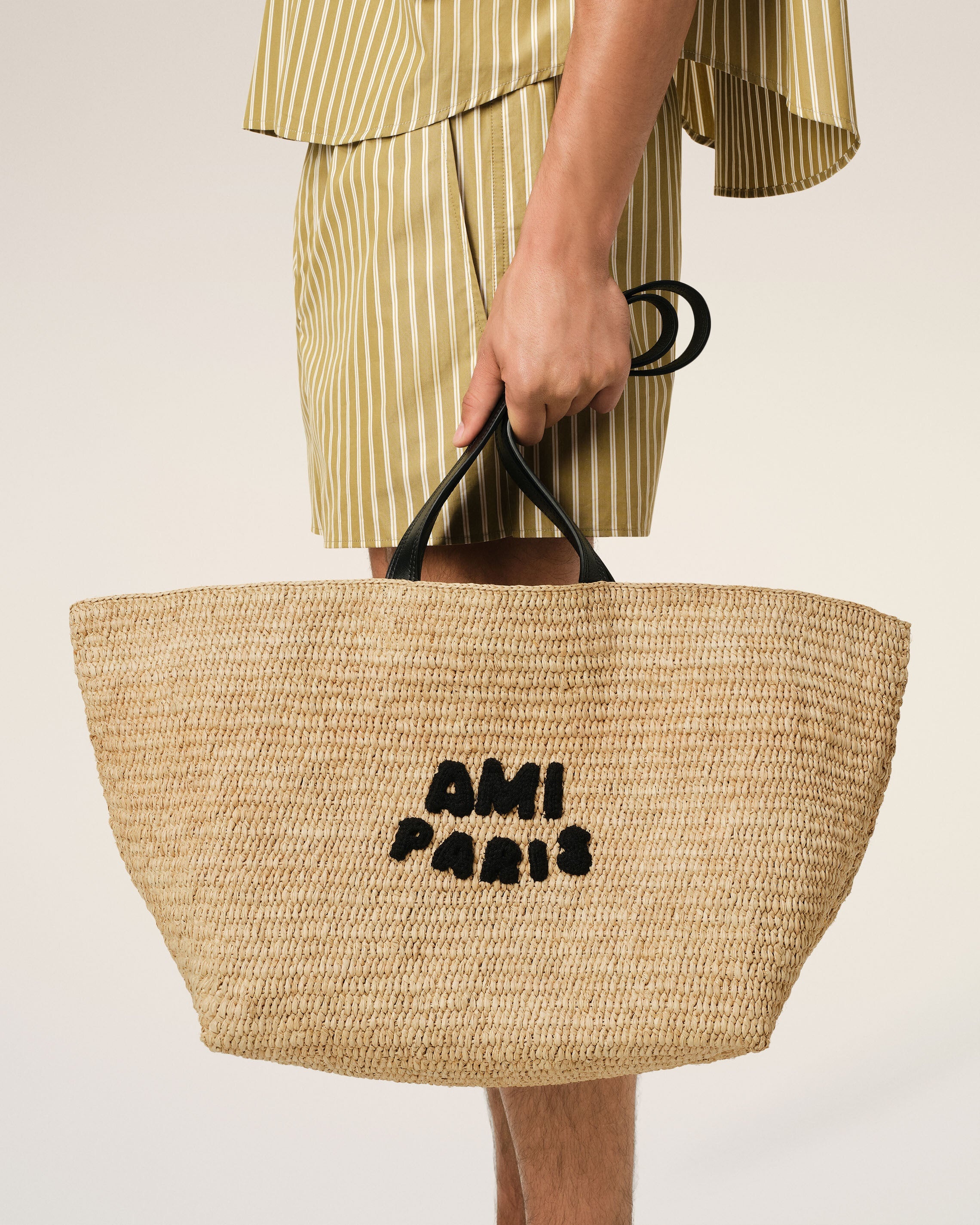 BEIGE LEATHER RAFIA AMI PARIS TOTE BAG - 6