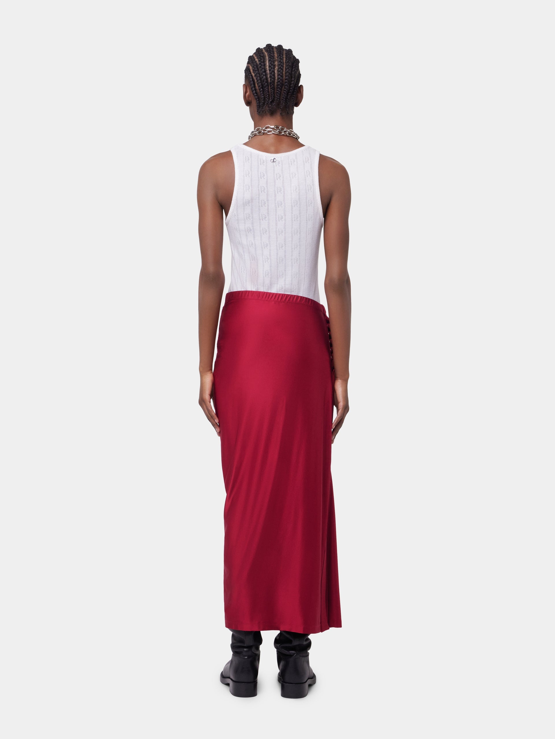RED LONG DRAPED SKIRT IN JERSEY - 5